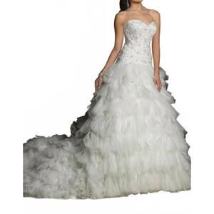 NEW DAVINCI BRIDAL strapless tulle wedding dress in white/silver